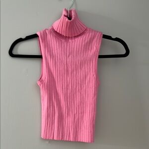 Zara Pink Ribbed Sleeveless Turtleneck Tank Top